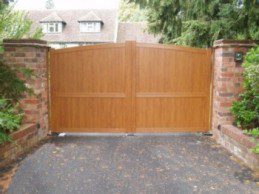 PVC Swing Gate Golden Oak Driveway 350w PVC Swing Gate Golden Oak Driveway 350w